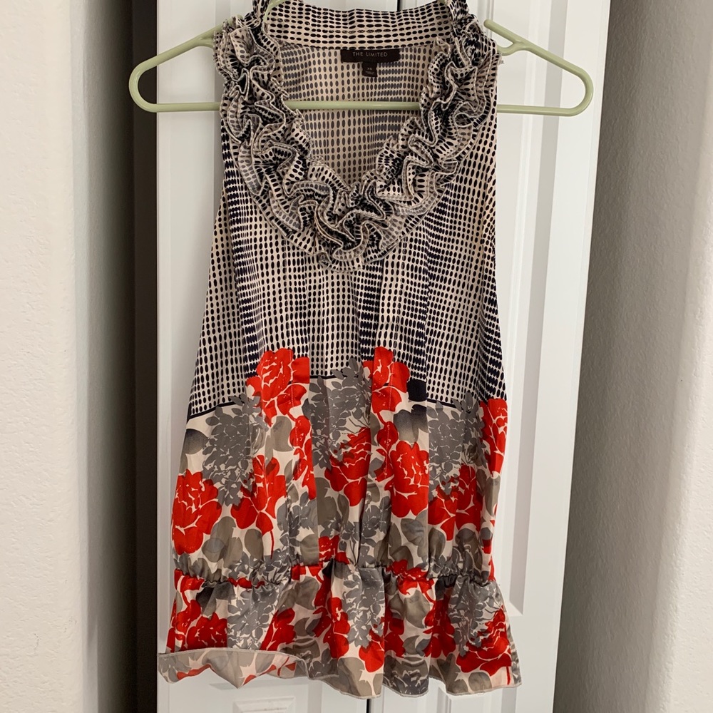 The Limited Ruffle floral and dotted Sleeveless blouse
